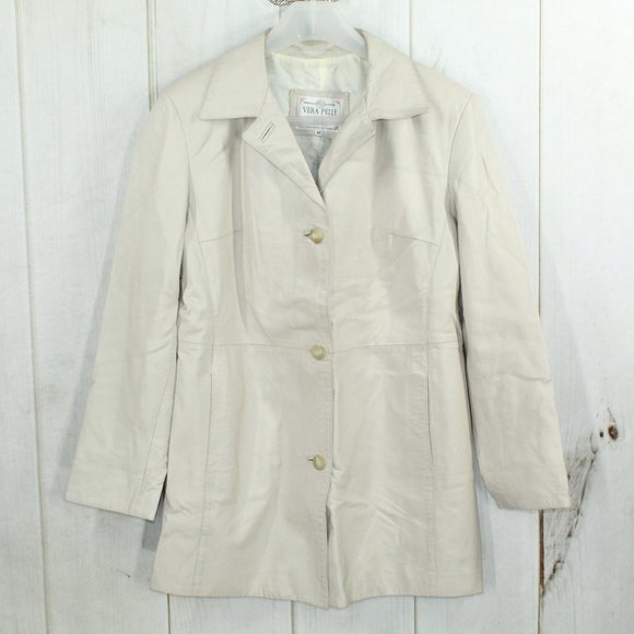VERA PELLE Tan Leather Down Button with Collar Jacket Italy Made Size 46 - Picture 2 of 10